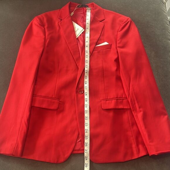 Men’s Red Slim Fit 2 Piece Prom Party Formal Suit Size 36 Jacket 32 Pants NEW - Picture 7 of 15